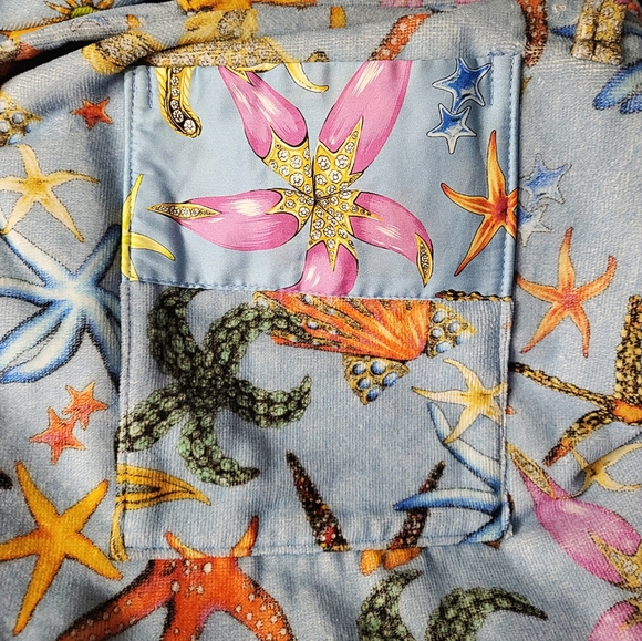 Versace Starfish Robe- Tresor De La Mer Pale Blue Terrycloth Unisex Bath Robe - Picture 7 of 13